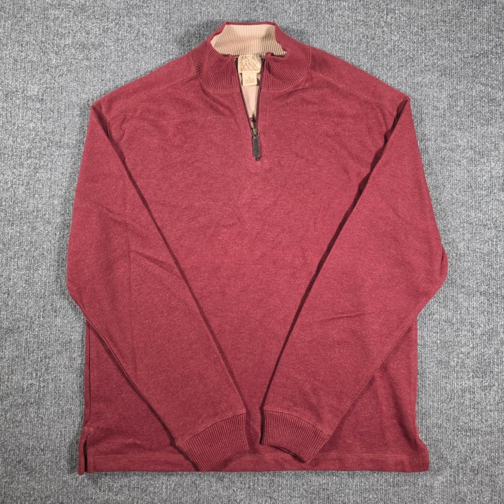 Jos. A. Bank Mens Burgundy Red 100% Cotton Quarter Zip Pullover Sweater Medium